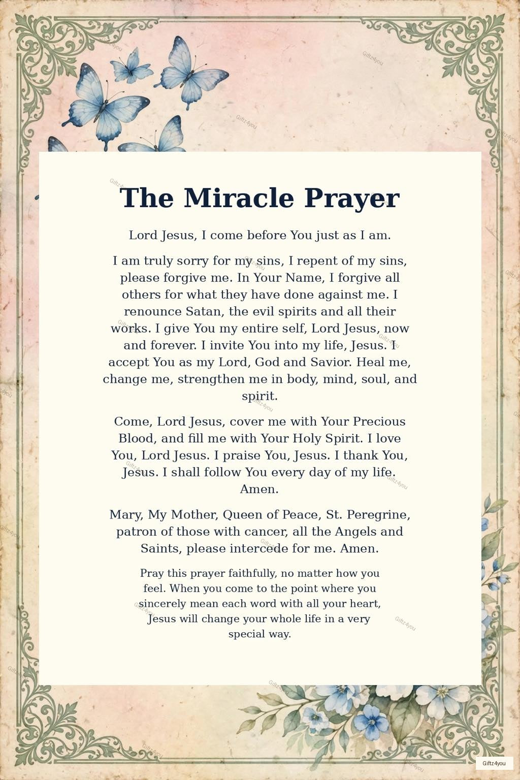 The Miracle Prayer Cards - Gold Sacred Heart Vintage 4x6 Pocket Cards - A4 + US Letter Mirrored Duplex PDF -300 DPI