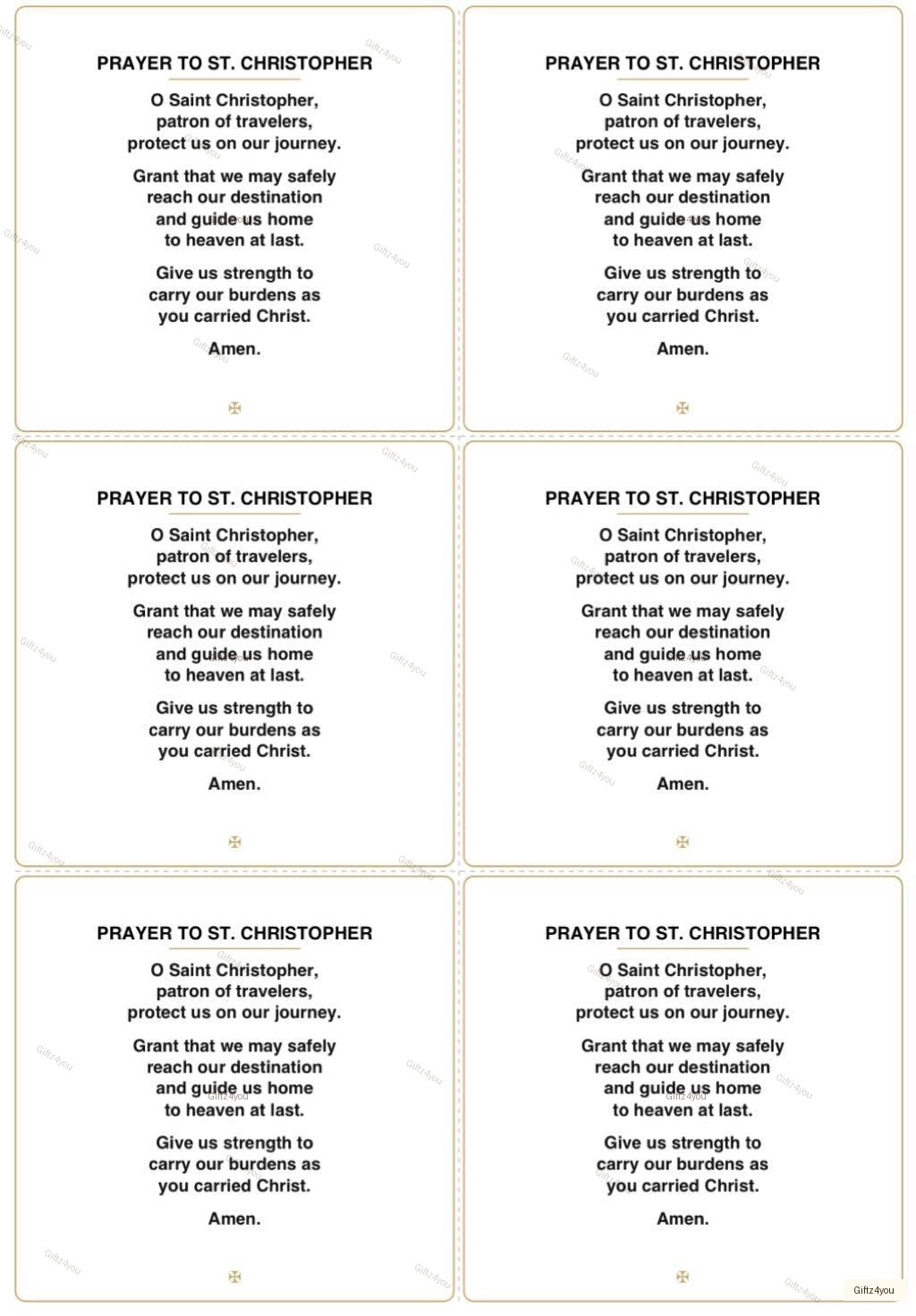 St Christopher Prayer Cards - Printable A4 - 6up Large Print - Patron Saint of Travelers