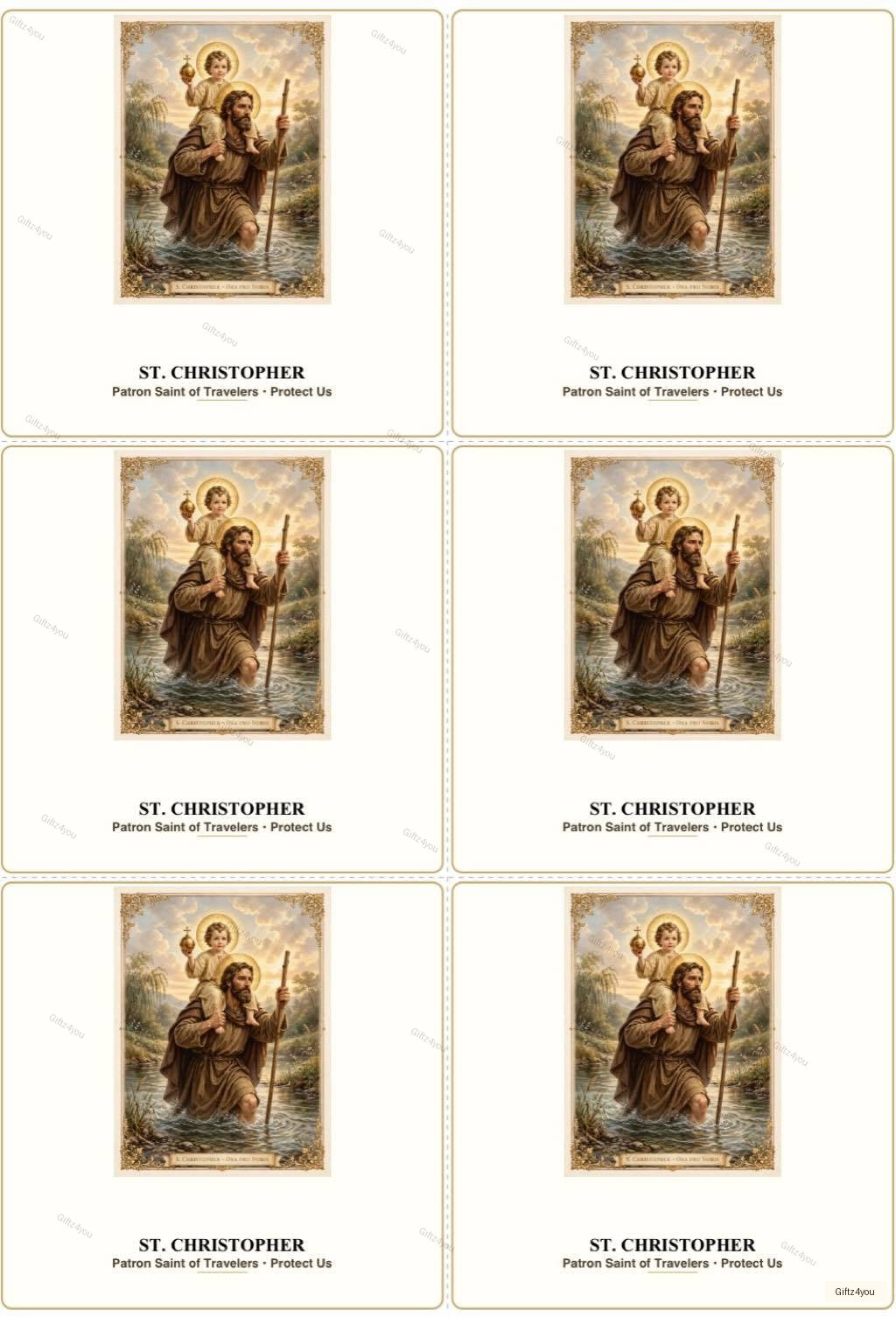 St Christopher Prayer Cards - Printable A4 - 6up Large Print - Patron Saint of Travelers