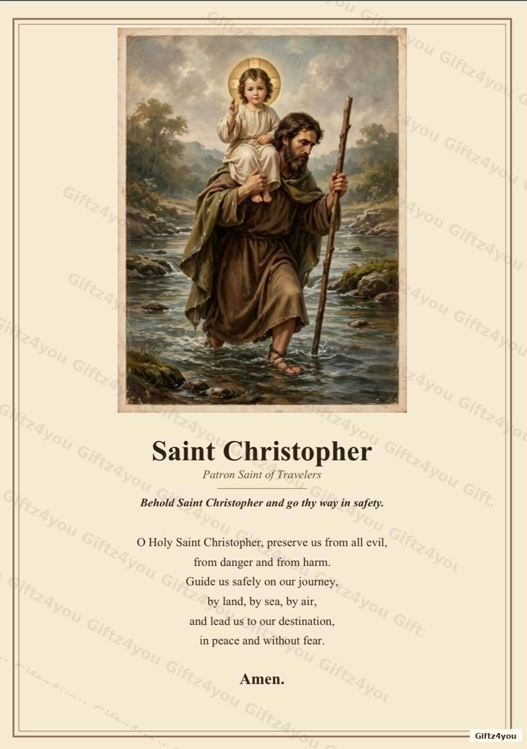 Saint Christopher Prayer Print - Traditional Travel Protection Blessing - Patron Saint of Travelers - Instant Download A4 + US Letter