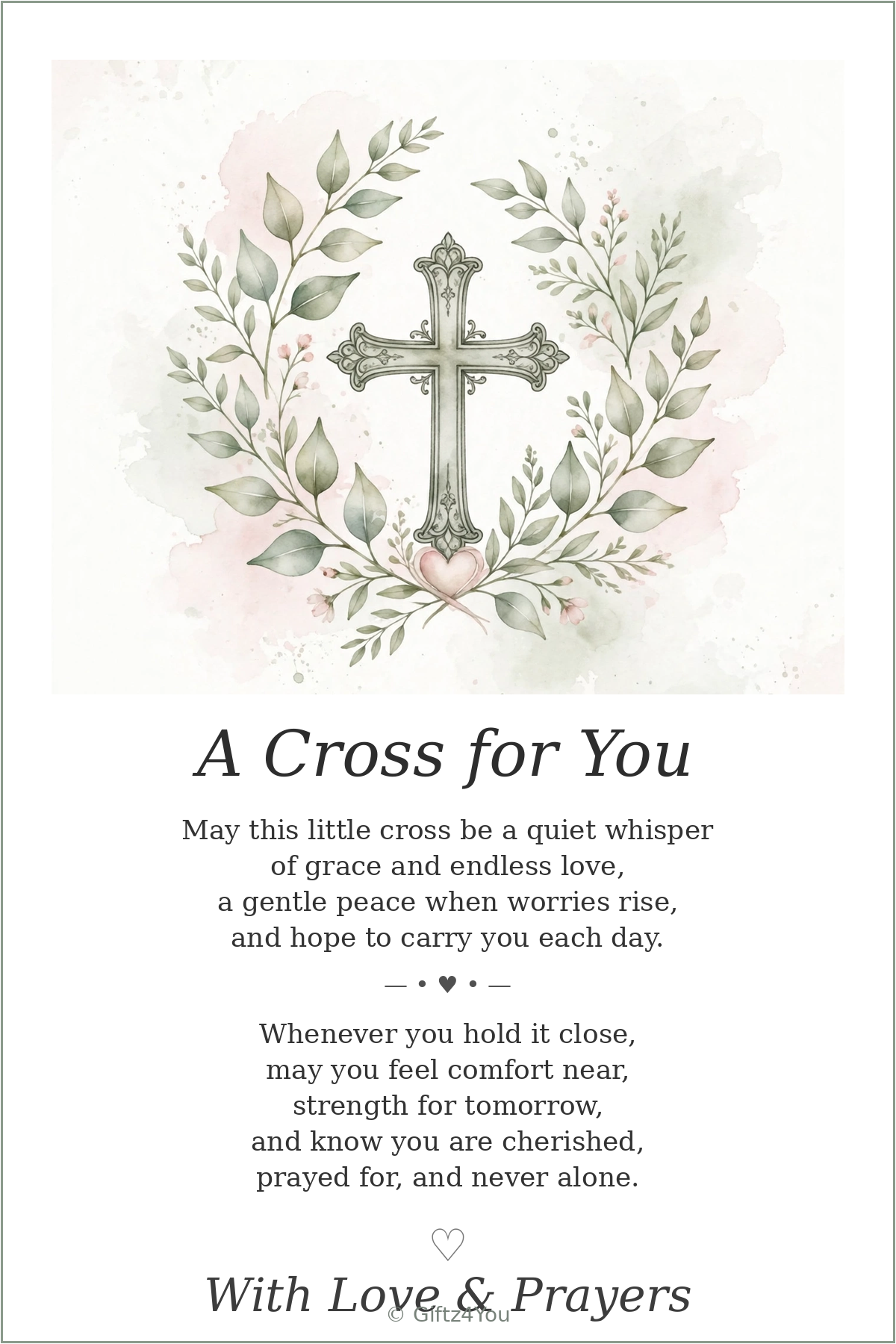 Christian Encouragement Prayer Card Printable 3×4.5 | A Cross for You | Botanical Cross | A4 + US Letter PDF