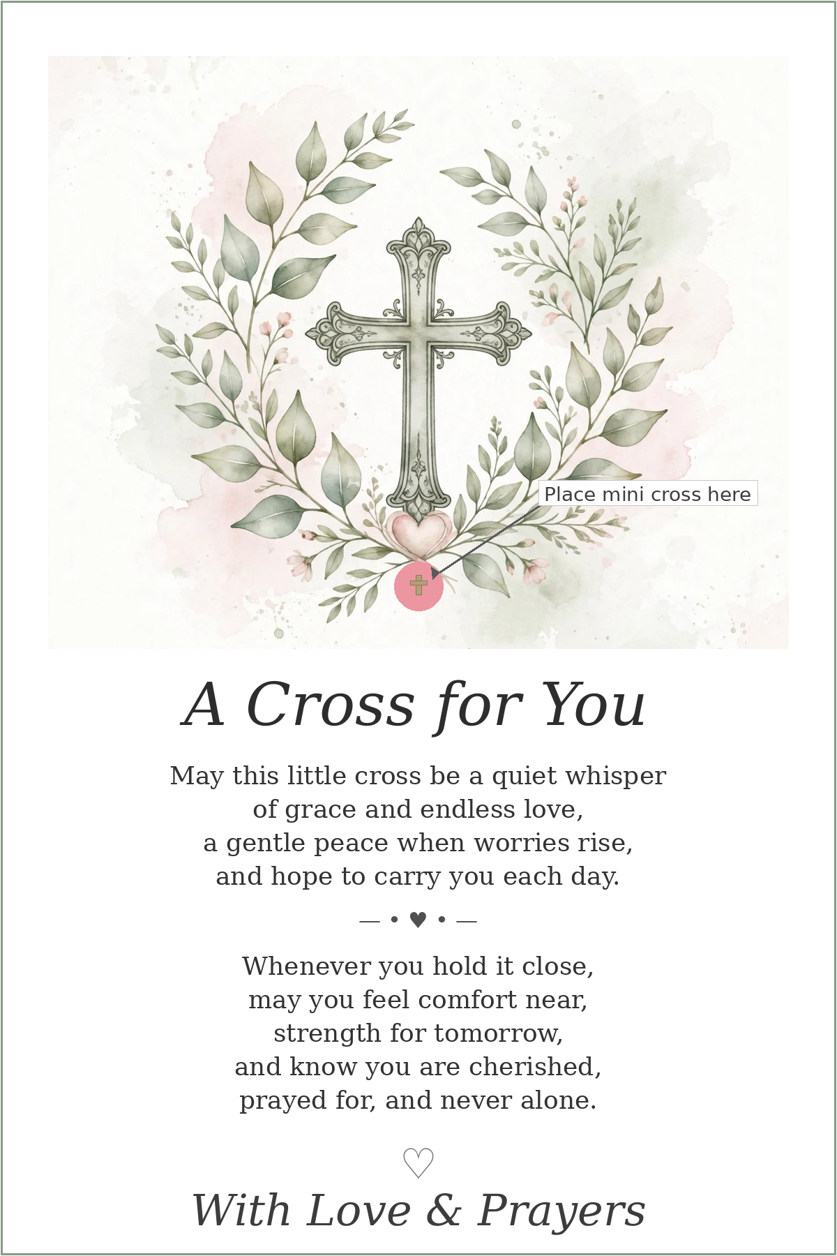 Christian Encouragement Prayer Card Printable 3×4.5 | A Cross for You | Botanical Cross | A4 + US Letter PDF