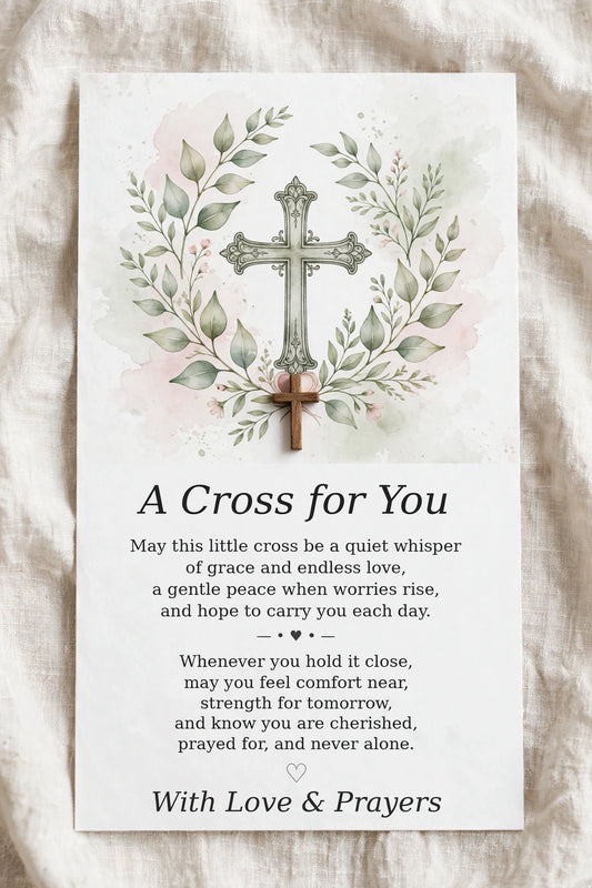 Christian Encouragement Prayer Card Printable 3×4.5 | A Cross for You | Botanical Cross | A4 + US Letter PDF