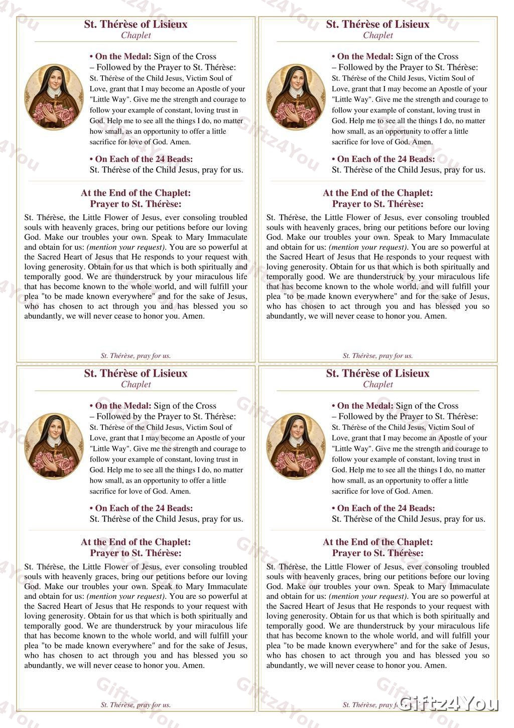 St. Thérèse Chaplet Prayer Card Printable | St. Thérèse of Lisieux Chaplet Cards | Catholic Prayer Card Bundle - A4 + US Letter