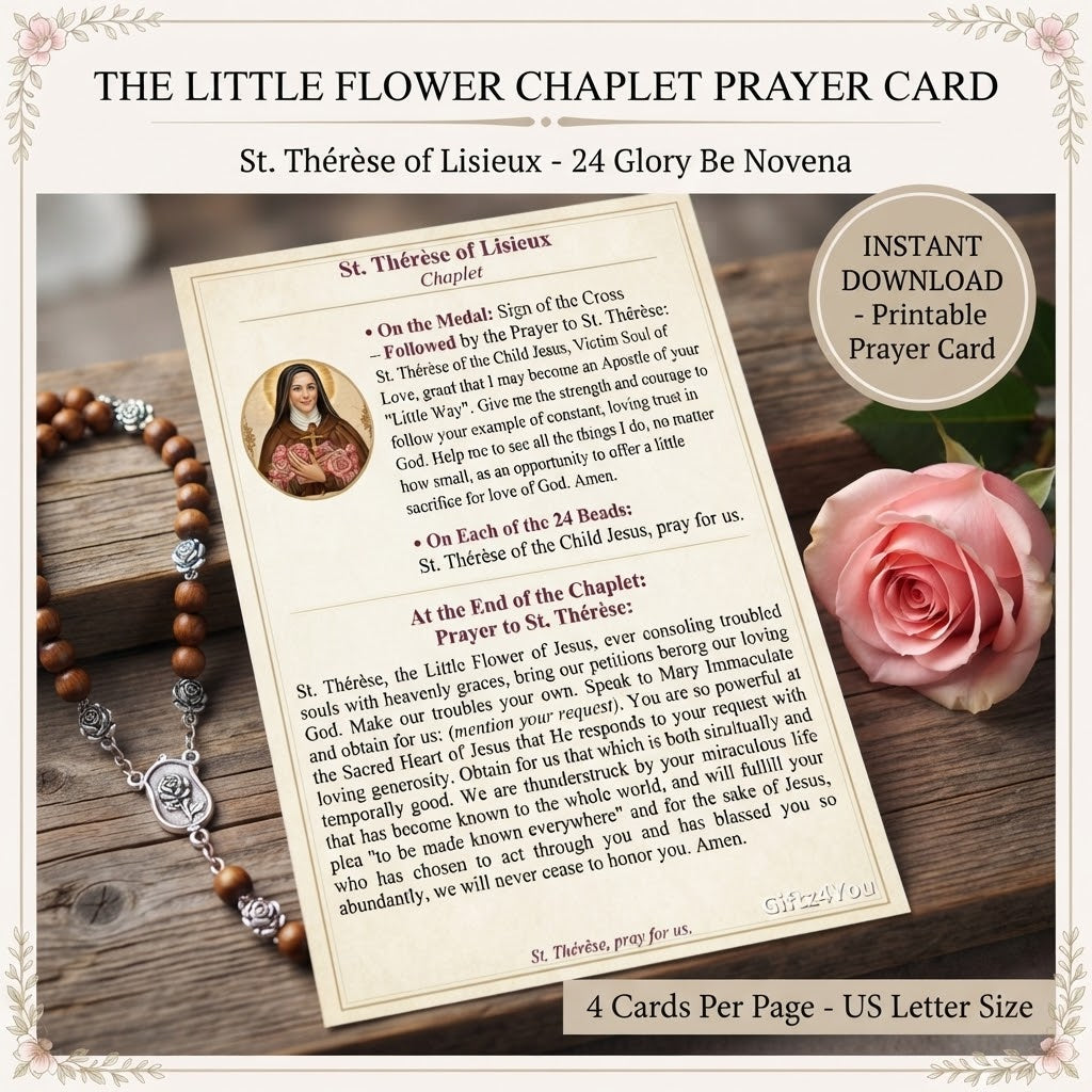St. Thérèse Chaplet Prayer Card Printable | St. Thérèse of Lisieux Chaplet Cards | Catholic Prayer Card Bundle - A4 + US Letter