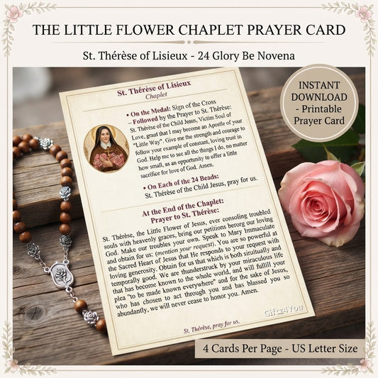 St. Thérèse Chaplet Prayer Card Printable | St. Thérèse of Lisieux Chaplet Cards | Catholic Prayer Card Bundle - A4 + US Letter