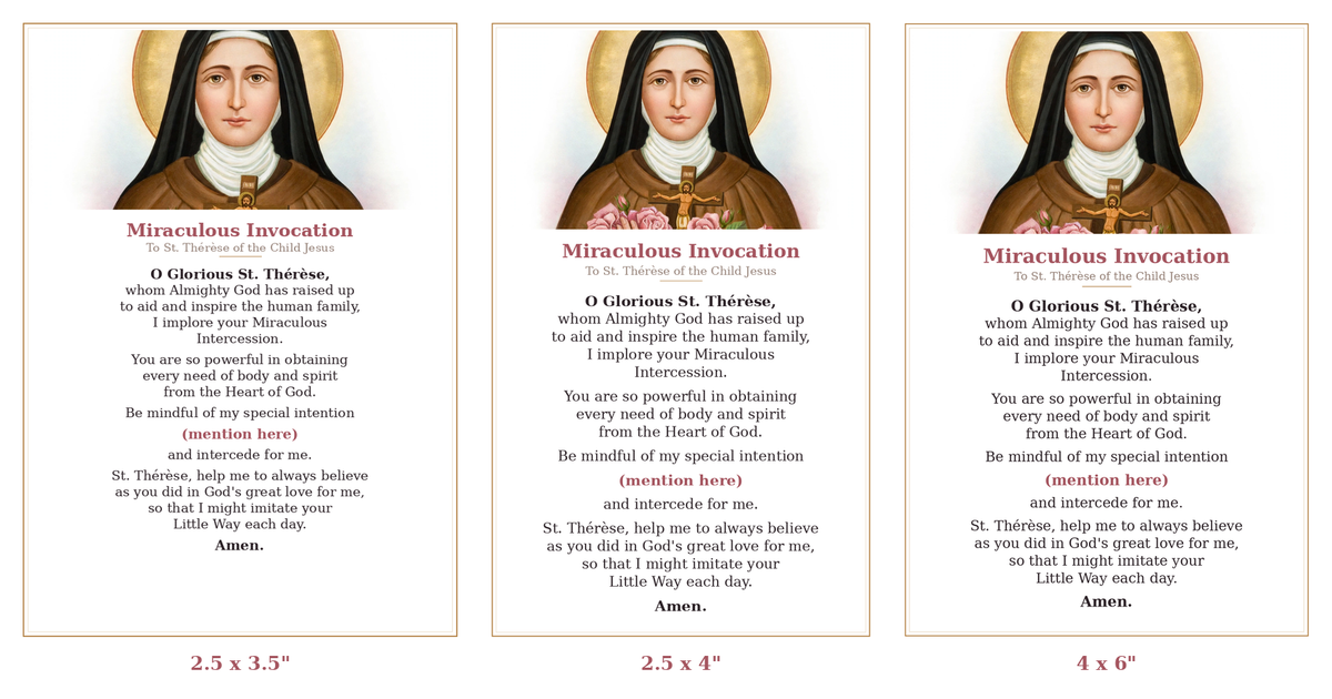 St. Thérèse Miraculous Invocation Prayer Card Bundle - 3 Sizes 2.5x3.5 2.5x4 4x6 - Printable A4 & Letter - Instant Download - White Gold