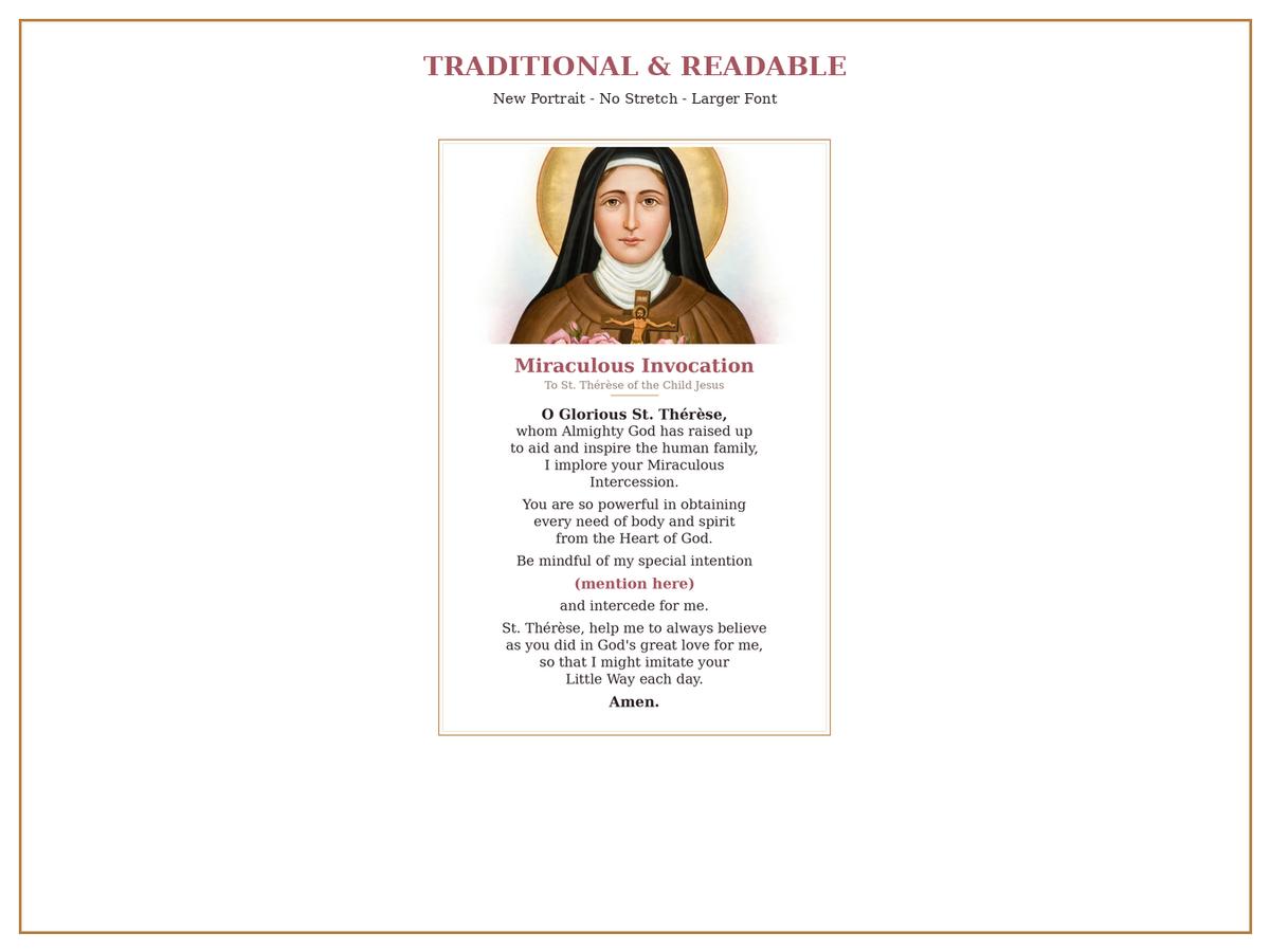 St. Thérèse Miraculous Invocation Prayer Card Bundle - 3 Sizes 2.5x3.5 2.5x4 4x6 - Printable A4 & Letter - Instant Download - White Gold