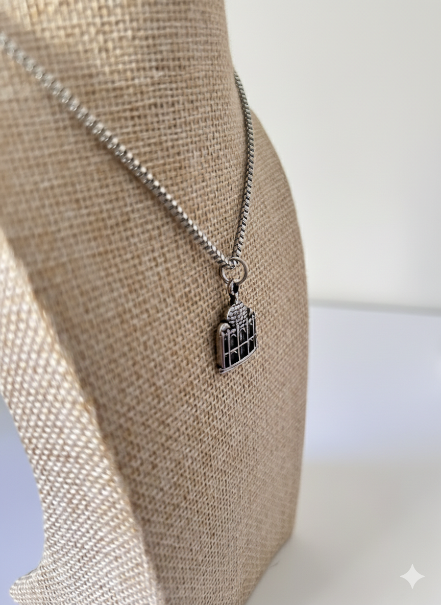 Stainless Steel Taj Mahal Pendant Necklace - Silver Box Chain - Landmark Travel Jewelry for Men & Women