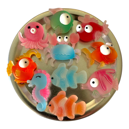 Sea Creature Magnets - 10 Tropical Cute 3D Resin Fish, Crab & Seahorse Fridge Decor