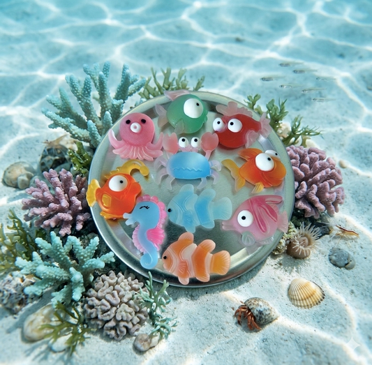 Sea Creature Magnets - 10 Tropical Cute 3D Resin Fish, Crab & Seahorse Fridge Decor