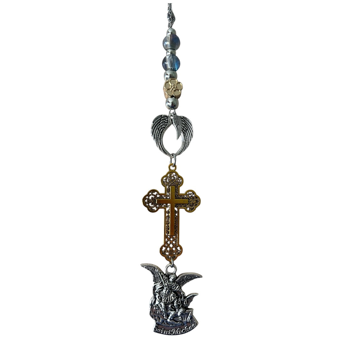 St Michael Archangel Car Charm Cross Angel Wings Catholic Hanging Decor Protection Gift