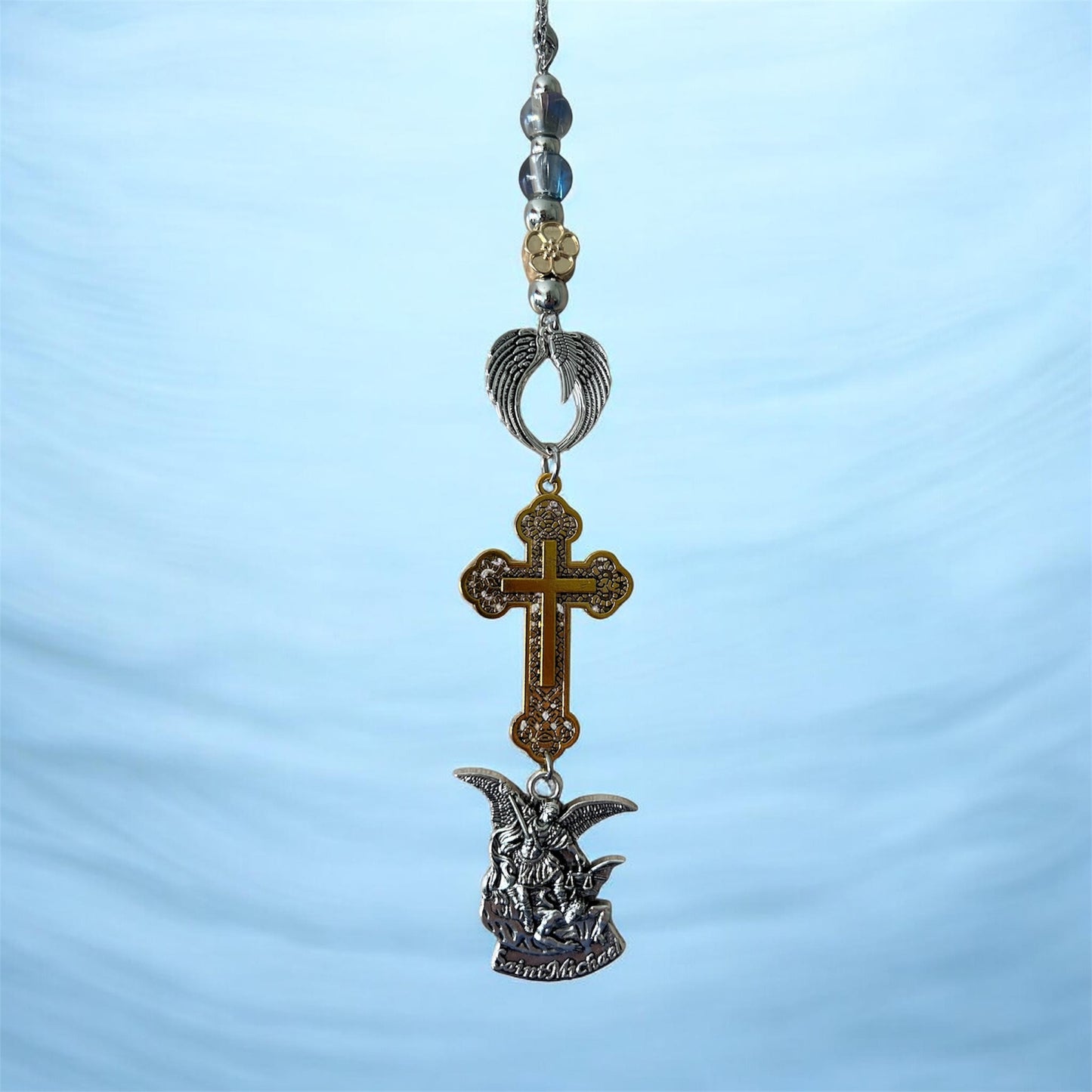 St Michael Archangel Car Charm Cross Angel Wings Catholic Hanging Decor Protection Gift
