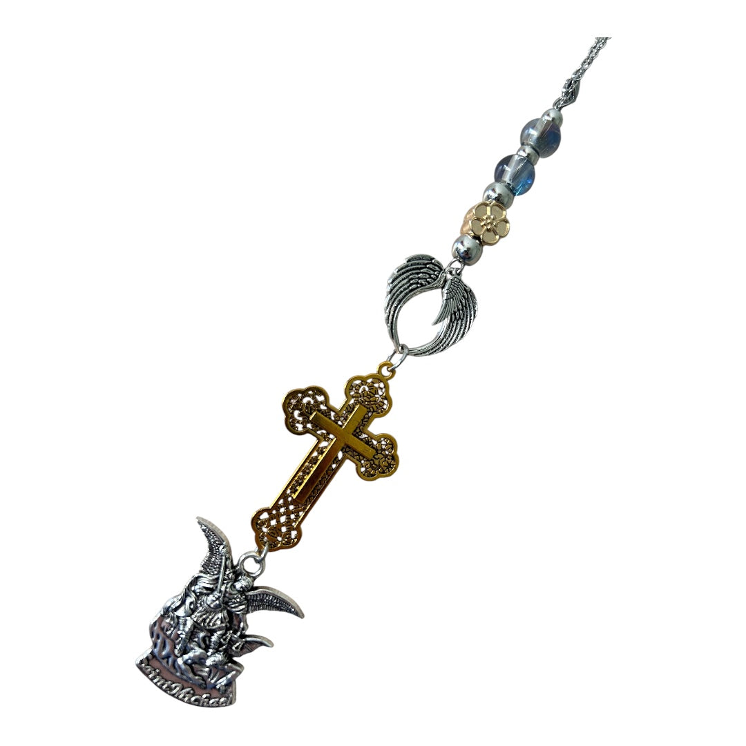 St Michael Archangel Car Charm Cross Angel Wings Catholic Hanging Decor Protection Gift
