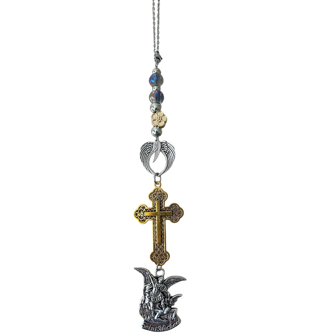 St Michael Archangel Car Charm Cross Angel Wings Catholic Hanging Decor Protection Gift