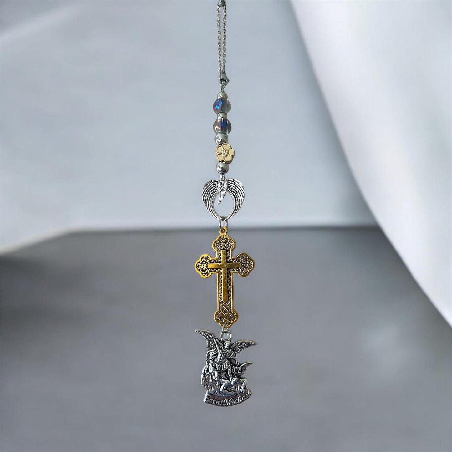 St Michael Archangel Car Charm Cross Angel Wings Catholic Hanging Decor Protection Gift