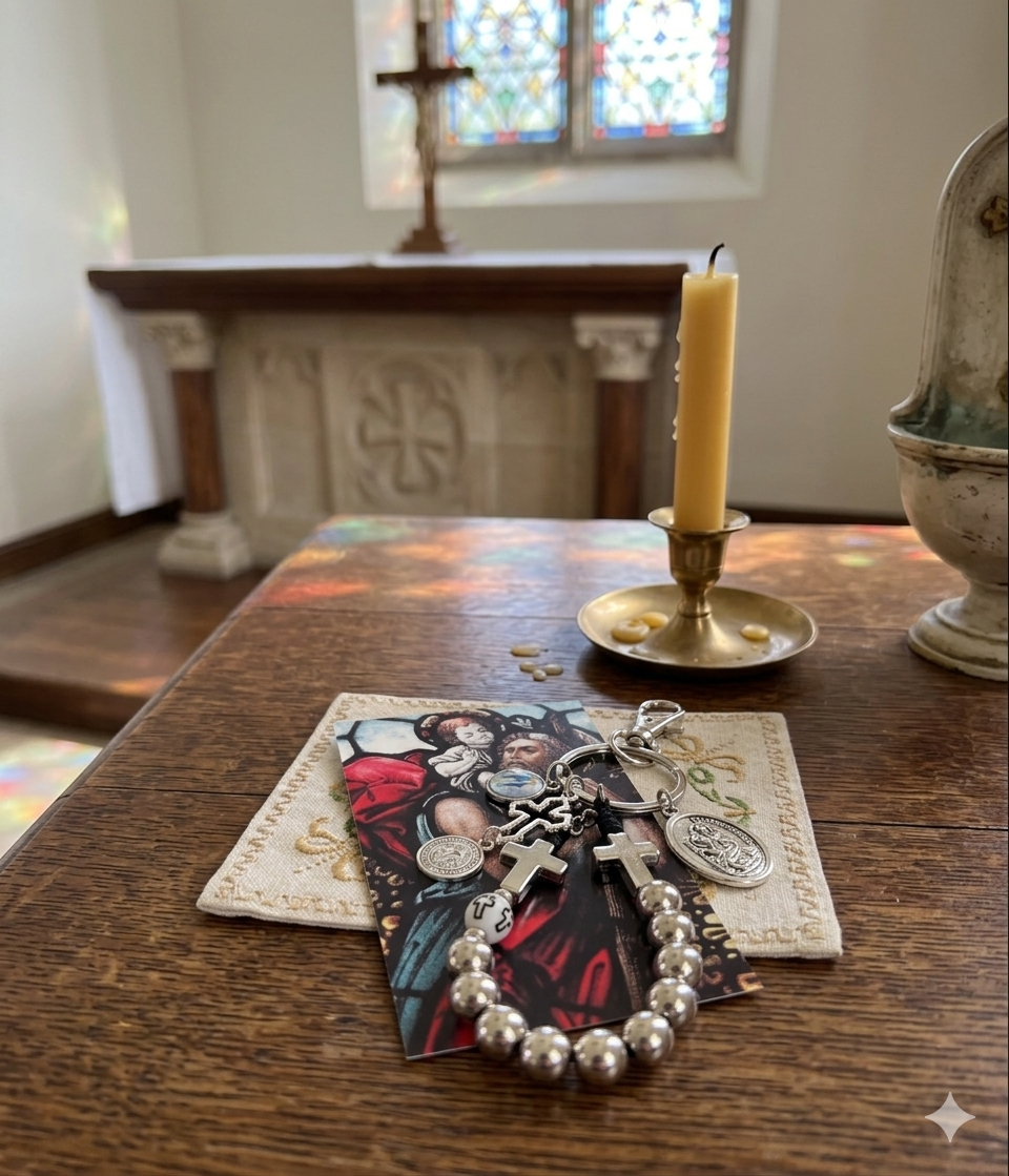 Handmade Detachable Rosary Keychain & Car Charm with Prayer Card - St. Christopher Protection Medal