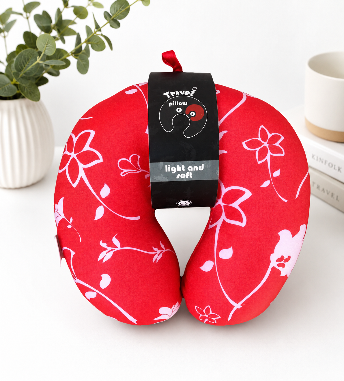 Travel Neck Pillow – Red Floral Lightweight U-Shaped Neck Support Cushion
