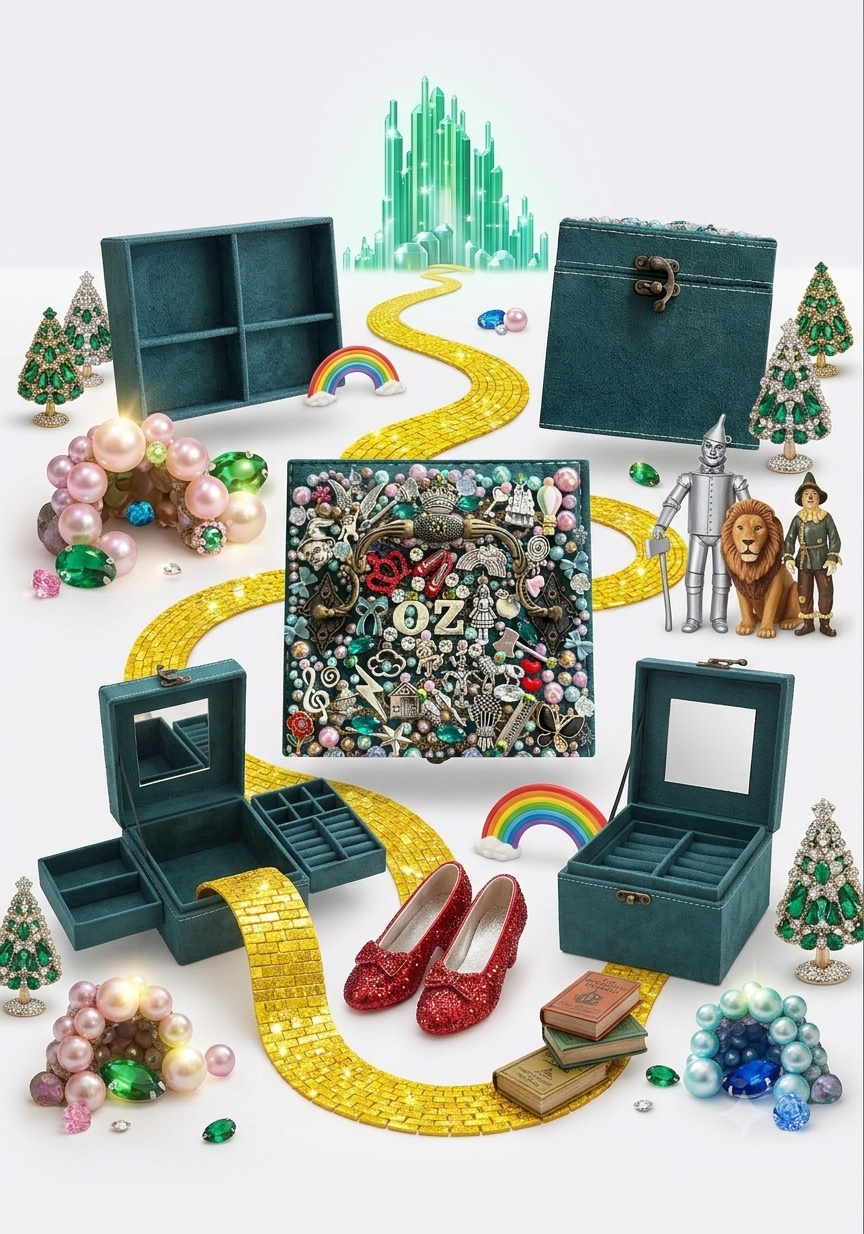 Wizard of Oz Handmade Jewelry Box - Emerald City Assemblage Art Keepsake - Whimsical Dorothy & Friends Trinket Box - Unique Fairytale Gift